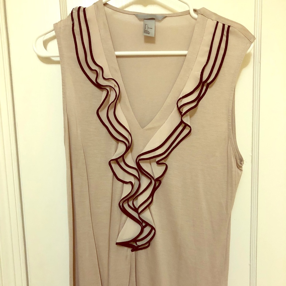 Tan and black ruffled front top from H&M